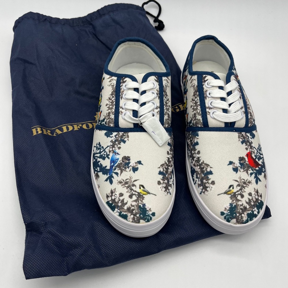Bradford Exchange Floral Birds of Spring Print Canvas Sneakers Shoes Size 8.5